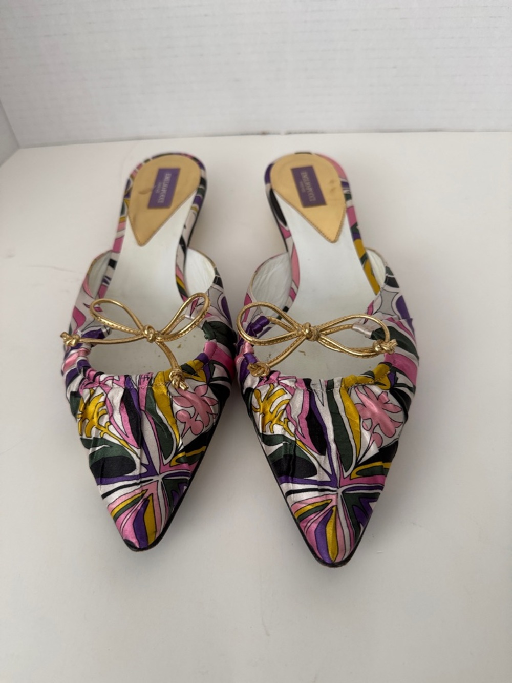 Floral Pointed Toe Slip-On Mules in Pink & Purple